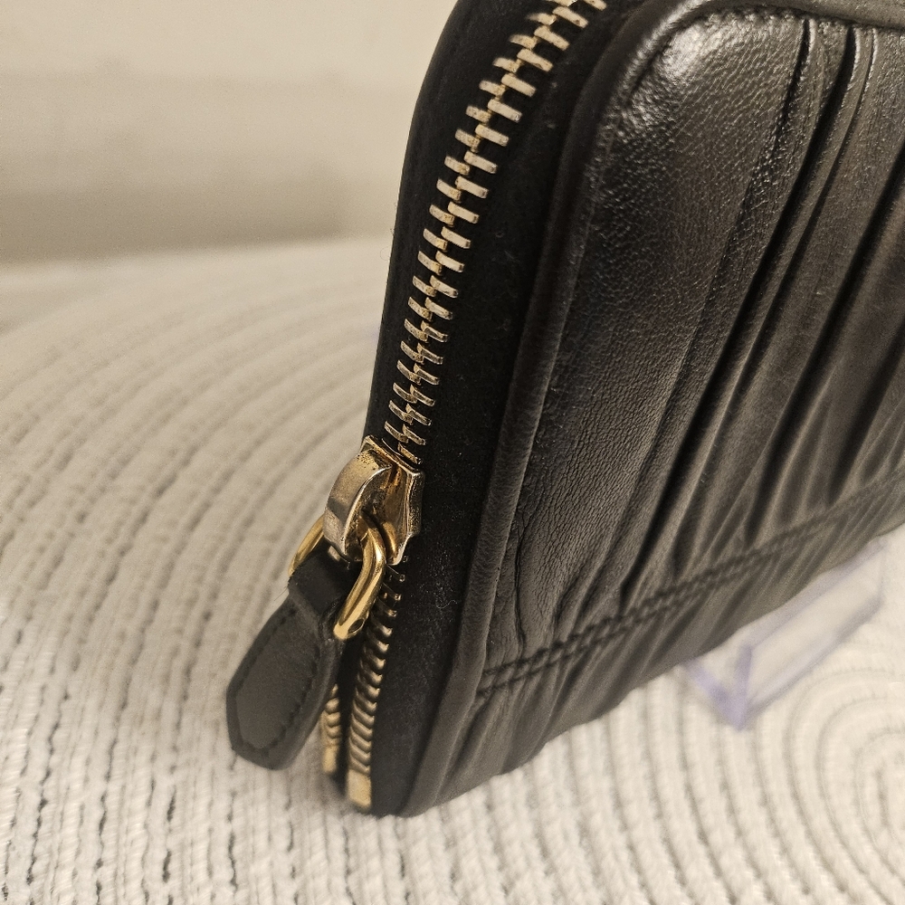 Prada Black Ruched Leather Zip Around Wallet Gold Hardware - Picture 3 of 13